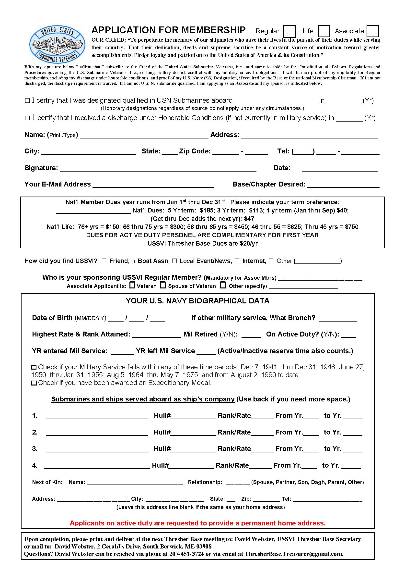 USSVI Thresher Base Membership Application 2025